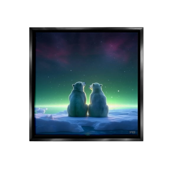 Stupell Industries Polar Bears & Northern Lights Animals & Insects Painting Black Floater Framed Canvas Art Print Wall Art, 18 x 18