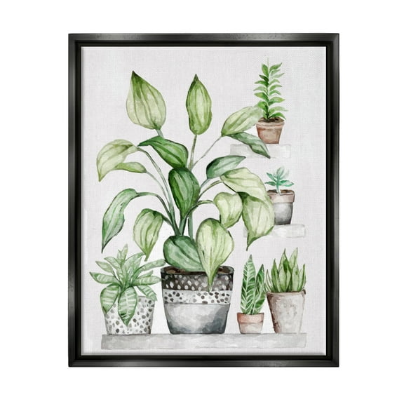 Stupell Industries Potted Plant Garden Botanicals Botanical & Floral Painting Black Floater Framed Art Print Wall Art