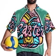 thumbnail image 4 of Easter Font Men's Hawaiian Button Down Printed Short Sleeve Summer Beach Shirts, 4 of 6