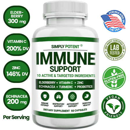Elderberry Immune Support w/Vitamin C Echinacea Zinc Turmeric & Probiotics for Immunity Boost– Full Spectrum Immune Defense Supplement, 60 Capsules Potent Antioxidants for Respiratory Cold & Flu Aid