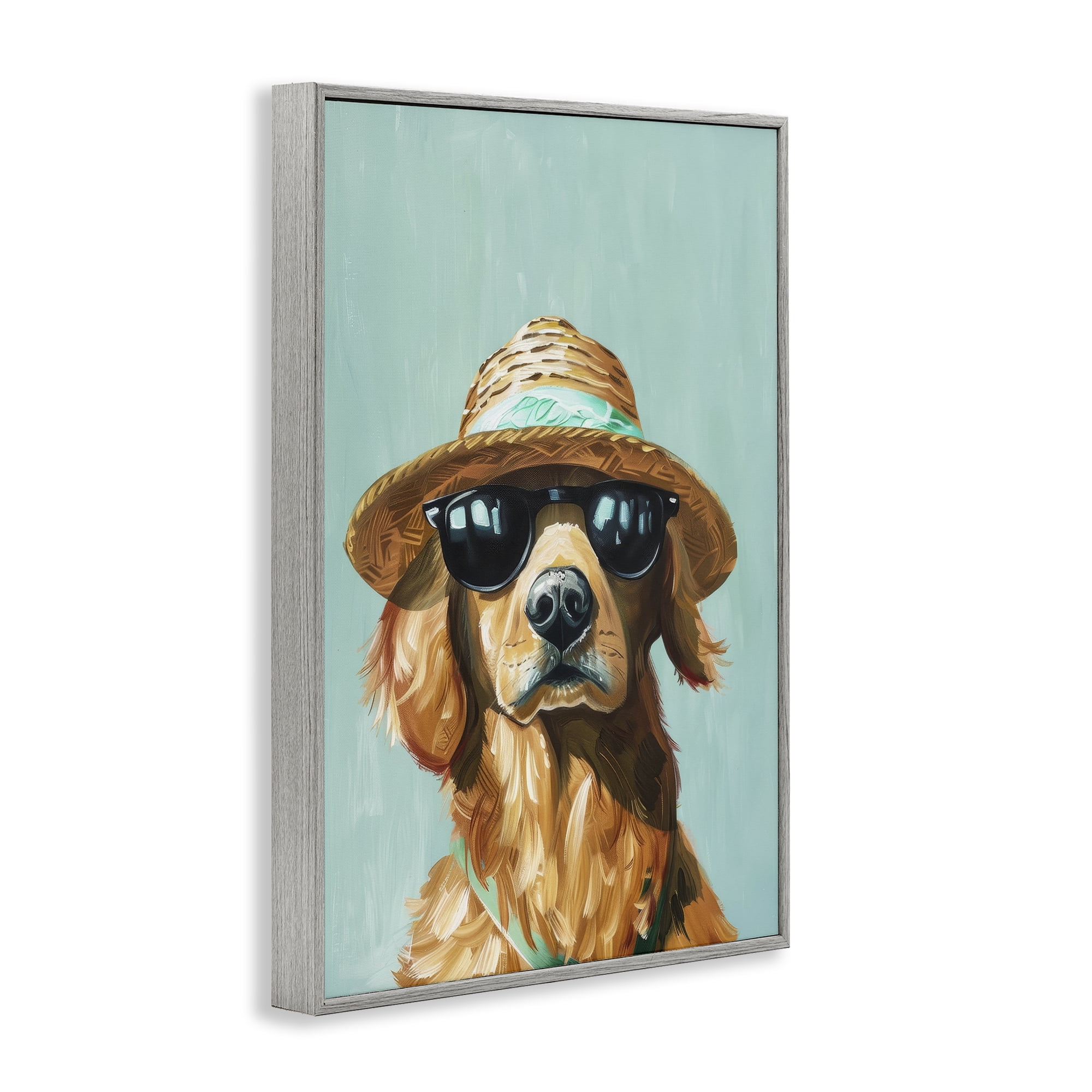 Stupell Industries Beach Ready Dog Animals & Insects Painting Gray Framed Art Print Wall Art, 12 x 18