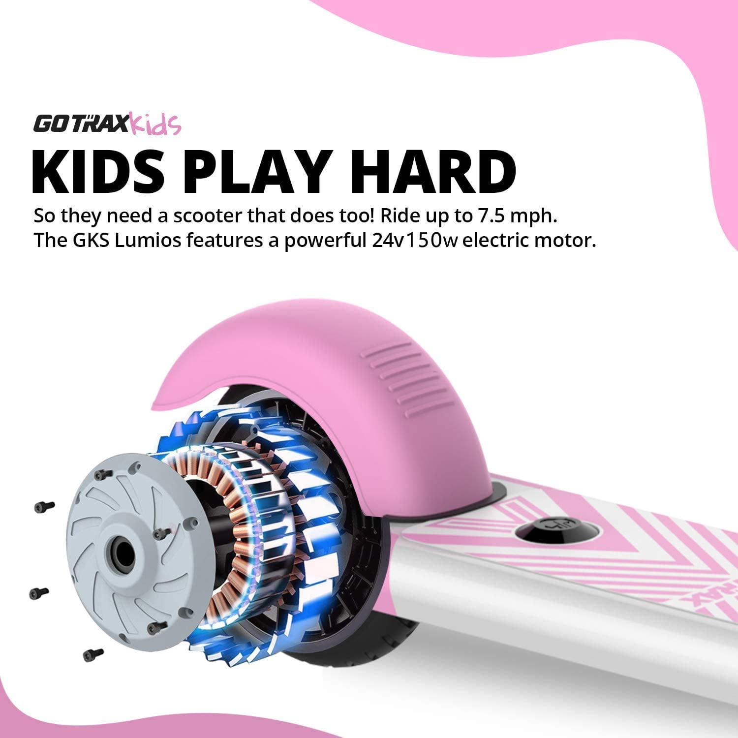 Gotrax GKS Lumios/Plus - Patinete eléctrico para niños, alcance máximo de  7.5 MPH 7/6.25 millas, motor de 150 W con luces flash, rueda sólida de 6,  patinete electrico niño 