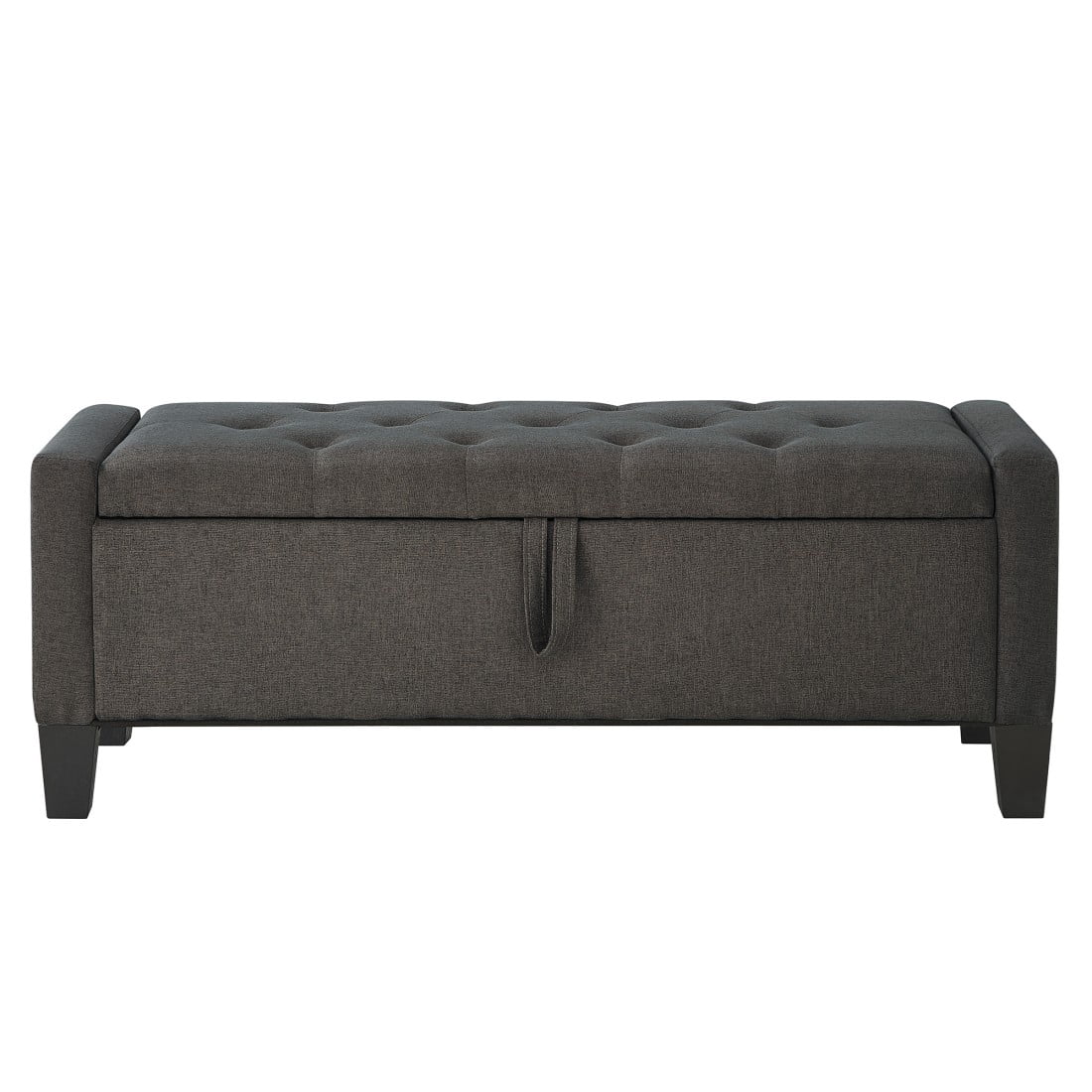 GZXS Multi-Functional Entryway Bench with Hidden Storage & Side Magazine Pocket - 45"L x 17"W x 17"H, Linen Fabric Upholstered Bench Ottoman with Tufted Cushion Seat, 350 lbs Capacity, Dark Gray