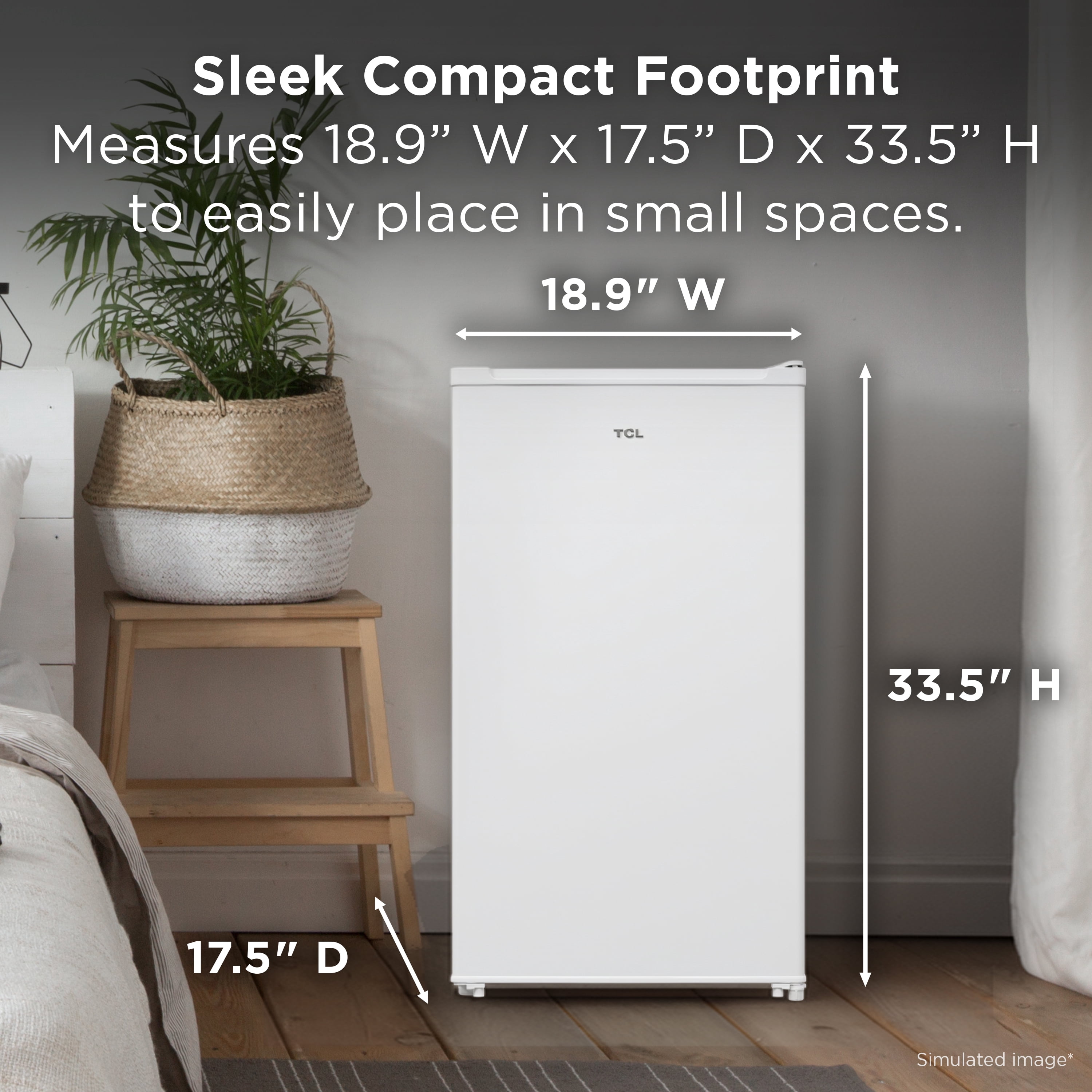 TCL 3.2 Cu ft Compact Refrigerator with Chiller (White) - Single Door Mini Fridge with Adjustable Thermostat, Reversible Door, Interior Light, Energy Star - TRM032S4AW
