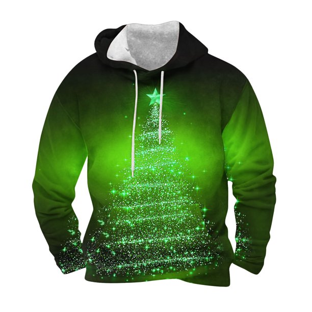 Sudadera con capucha para hombre, informal, con cordón, estampado navideño, deportiva, blusa de poliéster
