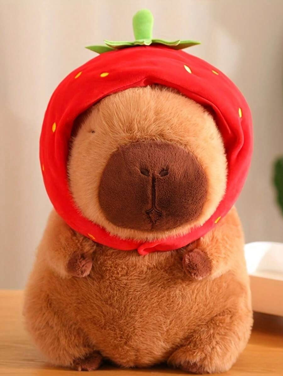 Capybara Wearing Strawberry Headbands Plush Toy Simulation Anime Toy Cute Doll Stuffed Animals Soft Doll Plush, Birthday Gifts, Festival Decor