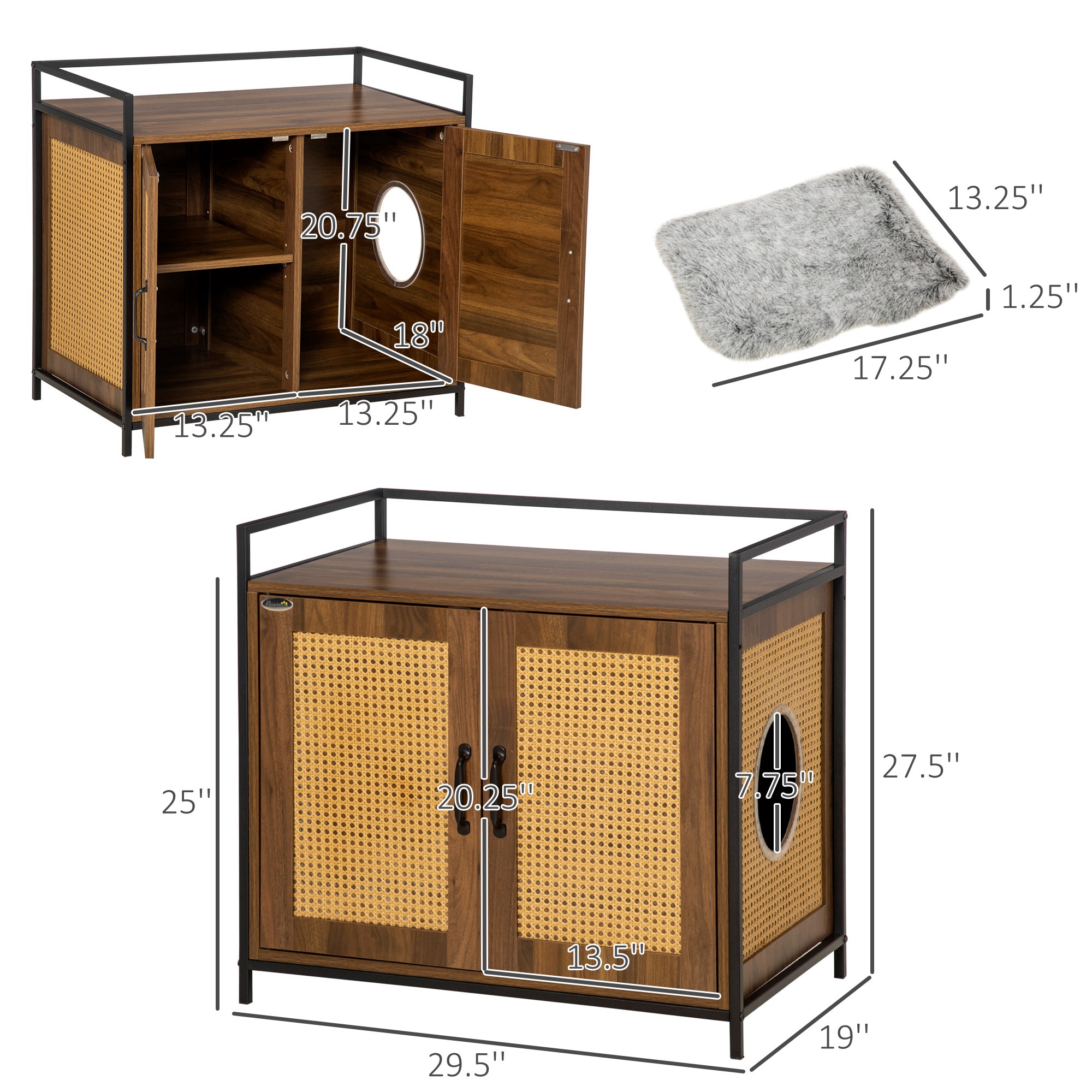 PawHut Shelved Hidden Litter Box Enclosure with Spacious Top Interior, Large Cat Litter House End Table for Indoor Cats with Hidden Storage Cabinet