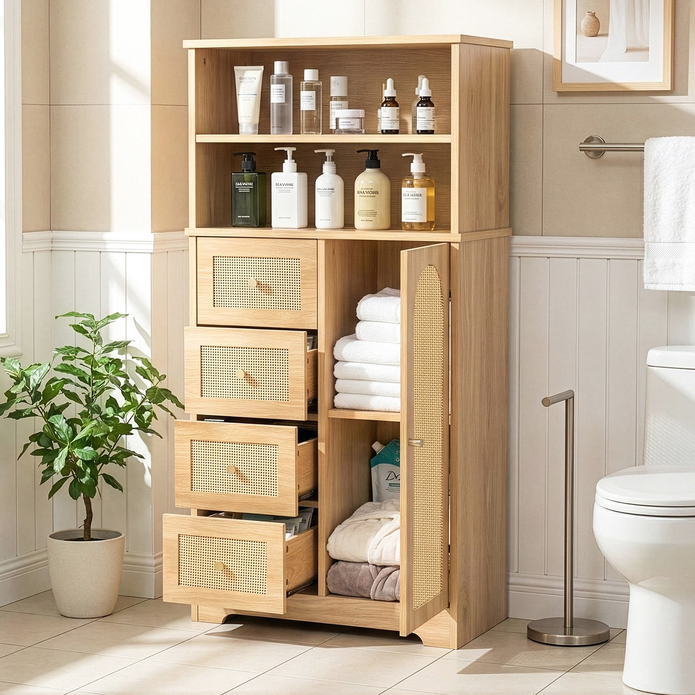 Ktaxon White Wooden Bathroom Floor Cabinet, 4 Drawers, 1