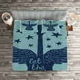thumbnail image 2 of Ambesonne Retro Quilted Coverlet 3 Pcs, Music Guitar Wings Blue, Queen Size, Dark Blue, 2 of 2
