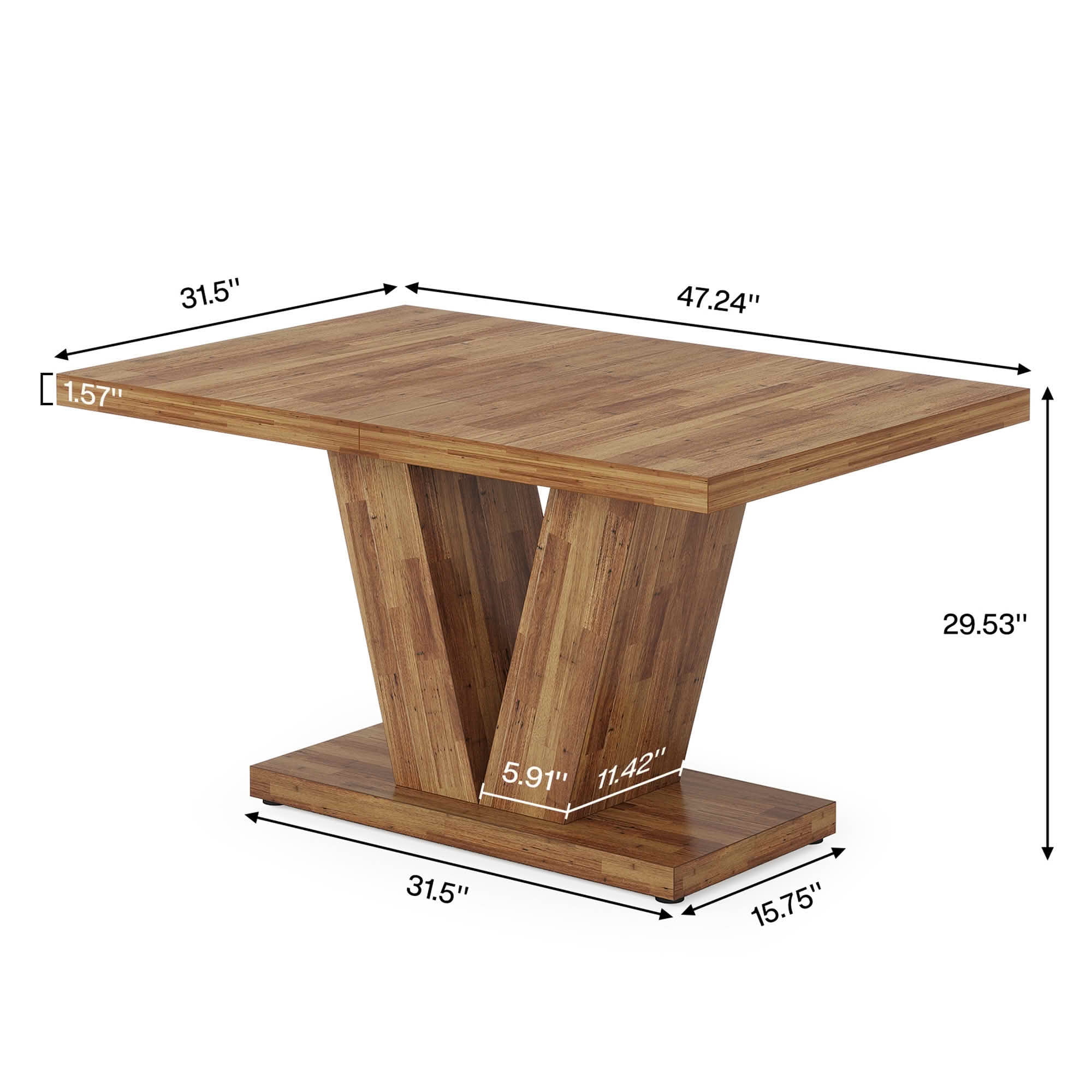 MAYEERTY 47 Inch Farmhouse Dining Table, Rectangular Kitchen Dinner Table with Heavy Duty Triangular Pedestal Base for 4 to 6 People