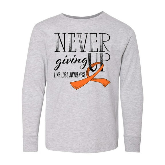 Inktastic Never Giving Up Limb Loss Awareness Orange Ribbon Long Sleeve Youth T-Shirt