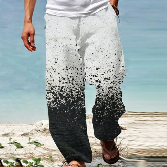 Herrnalise Men's Joggers Cargo Pants Summer Casual Fashion Gradient Printing Elastic Waist Straight Trousers Ripped Denim Pants for Men For White,XL