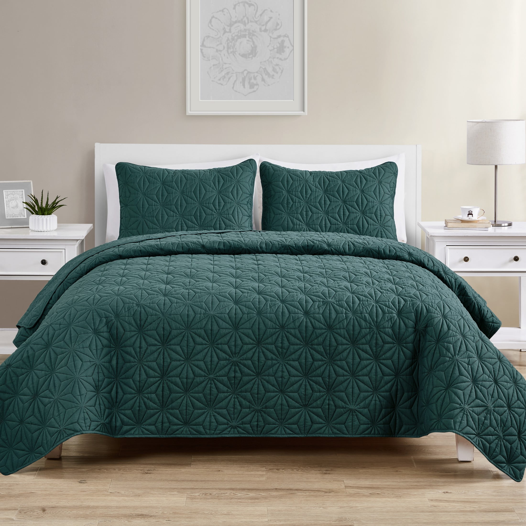 All Seas Full/Queen Quilt Set Details about   3-Piece Shell Stitched Solid Quilt Set with Sham 