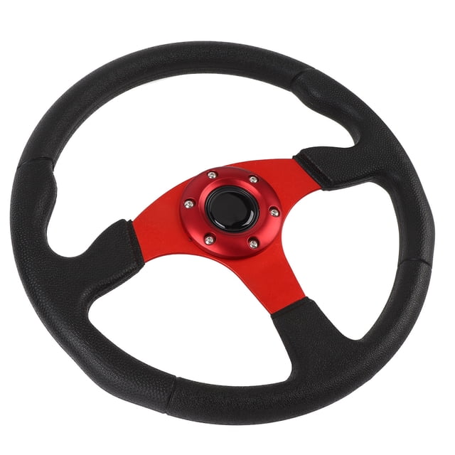 Car Sports Steering Wheel, 14in Universal Racing Steering Wheel PU Leather Aluminum Frame Universal Fit for 6 Holes Hub Adapter