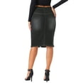 thumbnail image 3 of Falda Midi de Mezclilla A-Line de Cintura Alta con Abertura Frontal para Mujeres INSPIRE CHIC Talla XS Negra, 3 of 6