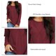 thumbnail image 5 of Top de manga larga para mujer, cuello redondo, hombros descubiertos, color puro, ajuste holgado, camisa informal para mujer para citas en el trabajo, rojo vino S, 5 of 6