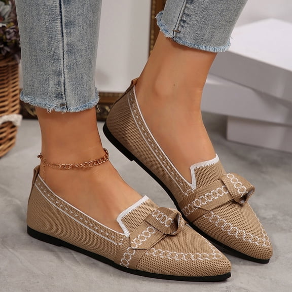 ZunFeo Ballet Flats for Women Soft Knit Slip on Shoes Fashion Pointy Toe Loafers for Daily Office