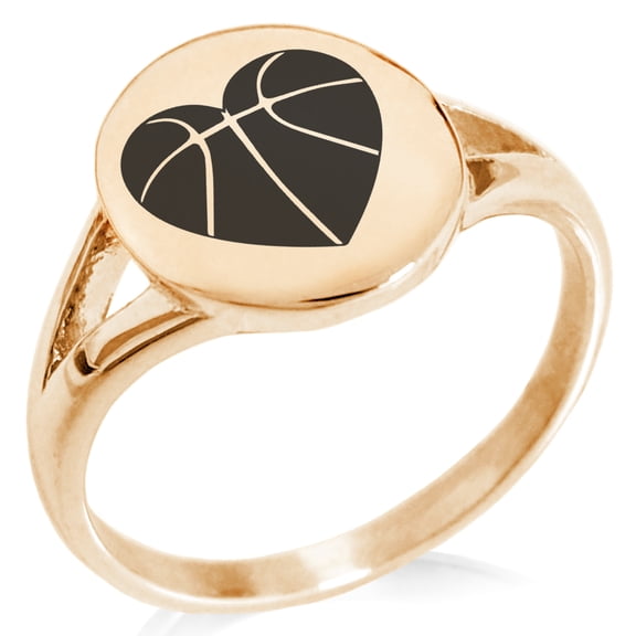 Stainless Steel Love Basketball Heart Minimalist Oval Top Polished Statement Ring