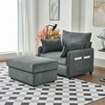 thumbnail image 3 of FFH Chaise Lounge Chair Indoor with Storage Ottoman, Corduroy Accent Chair with Charging Ports, Side Pockets and Phone Holder, Gray, 3 of 10