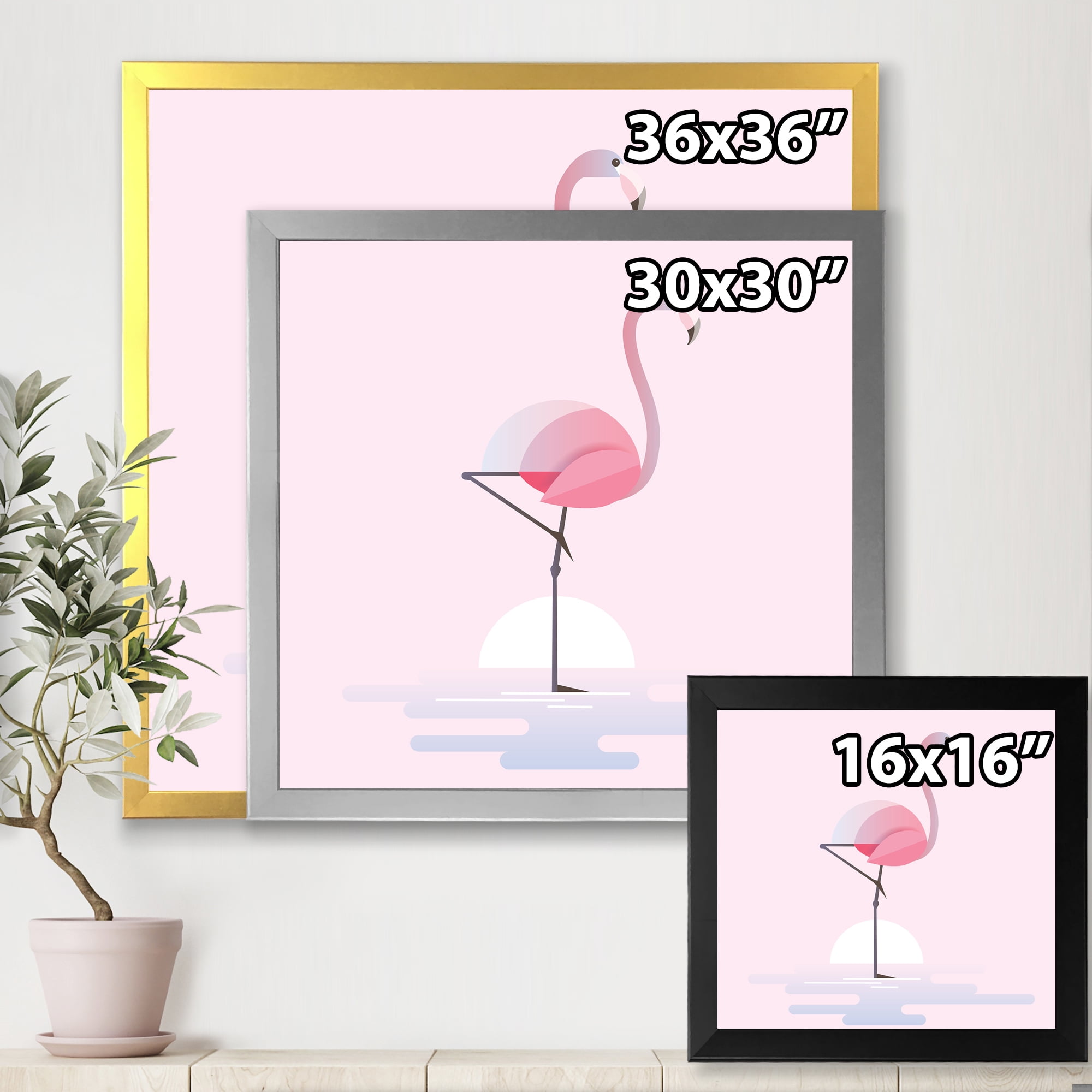 Designart 'Standing On One Toes Pink Flamingo' Farmhouse Framed Art Print