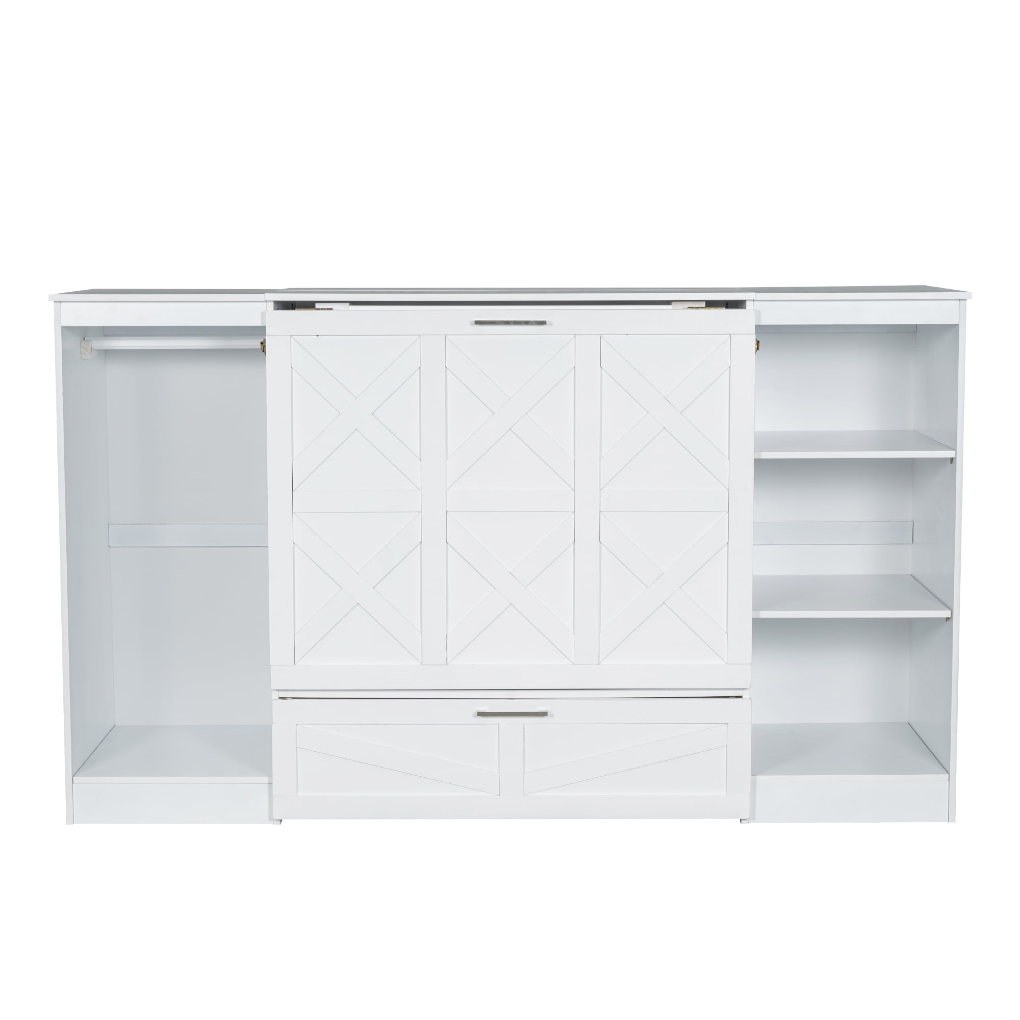 Euroco Wood Twin Size Murphy Bed with Wardrobe and Shelves for Kids Teens Living Room