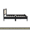 thumbnail image 6 of Queen Size Wooden Platform Bed with Natural Rattan Headboard, Vintage Bed Frame with Wooden Slat Support, Black, 6 of 11