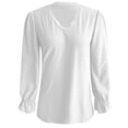 thumbnail image 3 of Womens Lace V Neck Puff Long Sleeve Eyelet Tops Dressy Business Casual Work Shirts Blouse Polyester Tees Women Long Sleeve The Shirt Womens Workout Tops Loose Fit Long Sleeved Shirts Womens Womens, 3 of 4