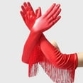thumbnail image 4 of AWZXDE Women's Long Opera Pageant Gloves 1920s Tassel Design Elbow Length for Masquerade Weddings and Formal Events Red,One Size, 4 of 5