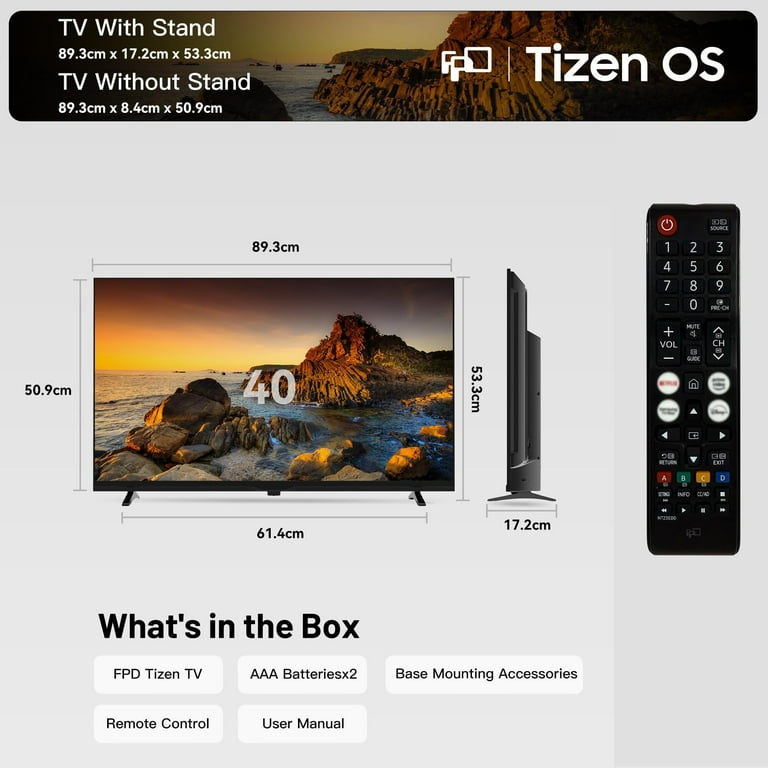 FPD 40-inch Smart TV with Tizen OS - 1080p FHD, HDR10, Dolby Audio