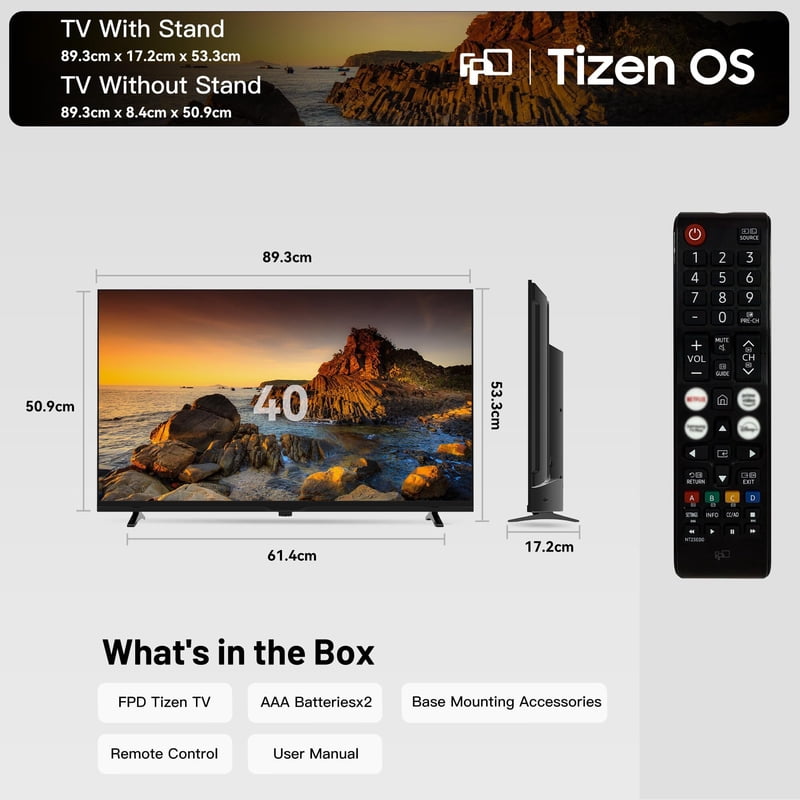 FPD 40-Inch Smart LED TV, Tizen OS 2025 Model, 1080p Full HD, HDR10, Dolby Audio gallery view
