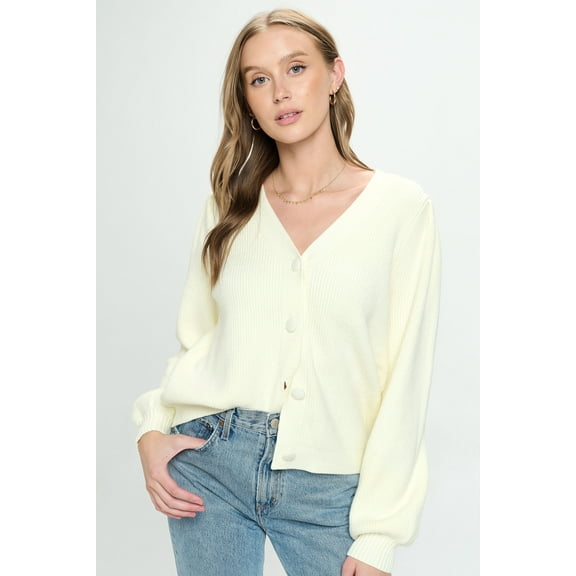 PROVA Women's Juliette Covered Button Blouson Sleeve Cardigan