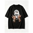 thumbnail image 2 of Men's Hip Hop Ski Mask Graphic T-Shirt Cotton Black Short Sleeve Crewneck Oversized, 2 of 9