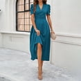 thumbnail image 4 of Njagoc3 Womens Short - Sleeve Fit - and - Flare Dress, Solid Color for Summer Casual & Date, 4 of 5