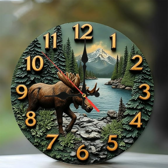 Moose Lake River Wall Clock Rustic Decor 10-Inch Silent Wooden Wall Clock, Battery Operated (AA Batteries Not Included), Artistic Home Decor