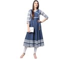 thumbnail image 3 of Yash Gallery Women's Cotton Slub Printed Angrakha Kurta (Blue), 3 of 5