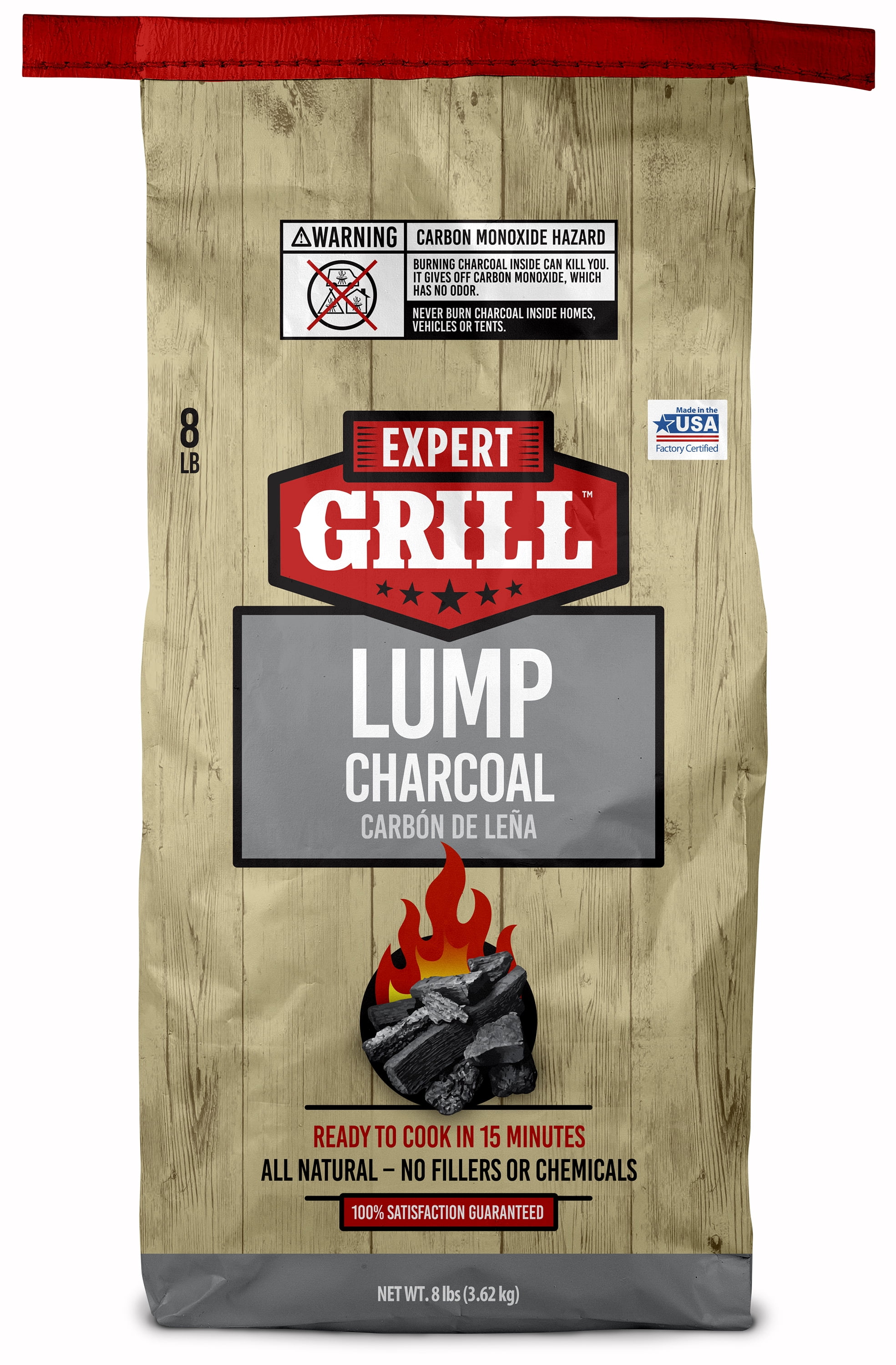 Expert Grill Lump Charcoal, All Natural Hardwood Charcoal, 8 lbs