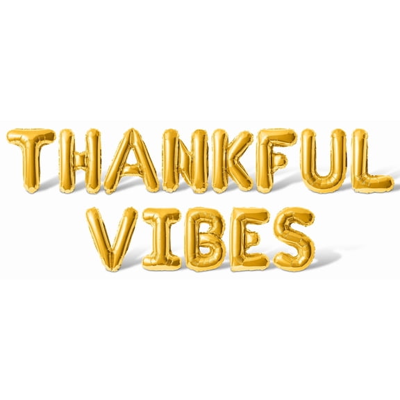 Letter Balloons - THANKFUL VIBES 16" Inch Alphabet Letters Foil Mylar Balloon Thanksgiving Party Banner (Gold)
