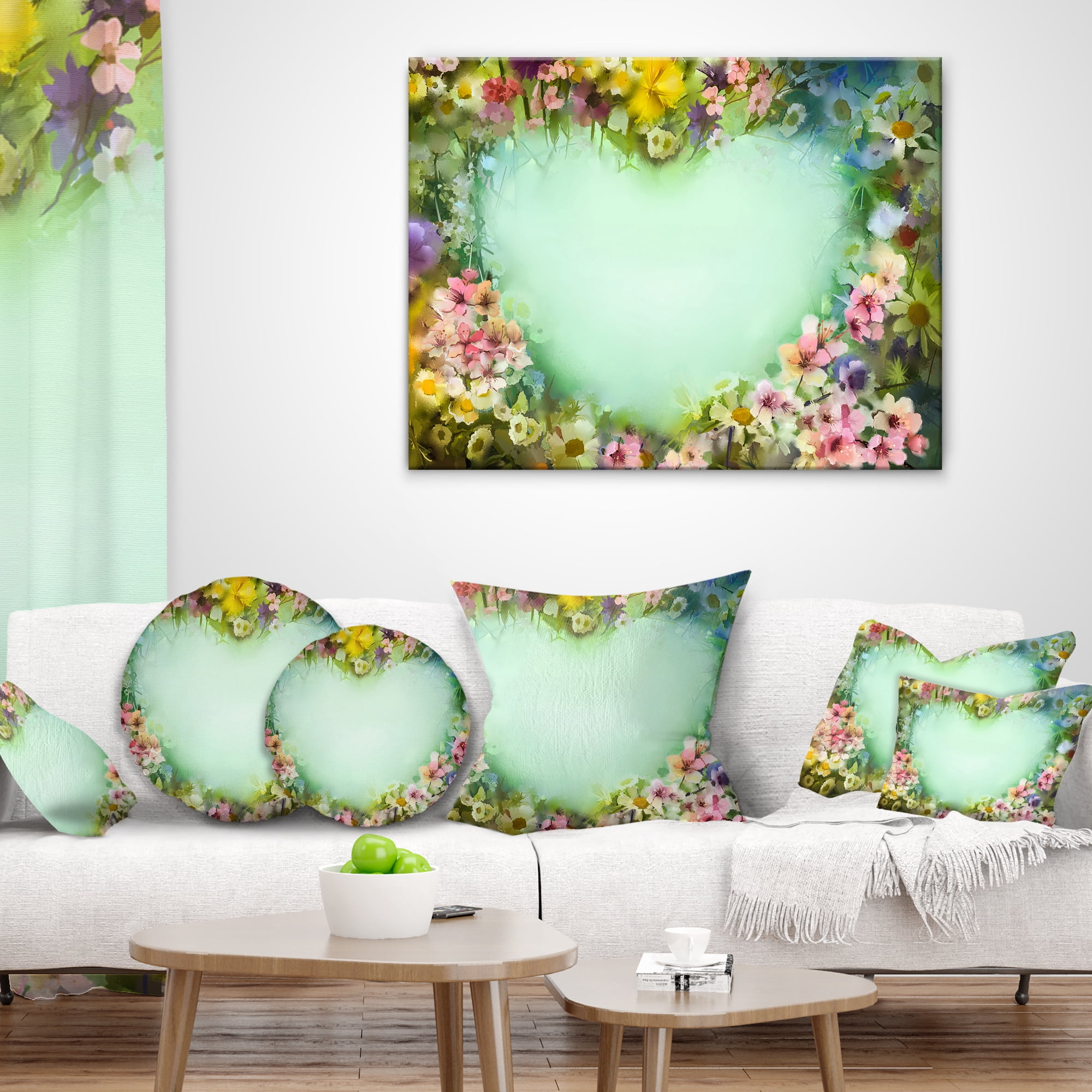 Designart Vintage Flowers with Heart Shape - Floral Throw Pillow - 12x20