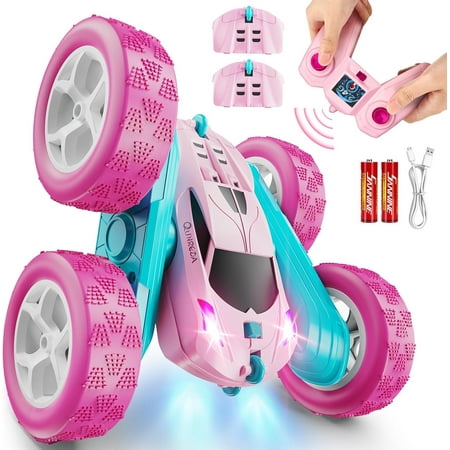 RC Cars, Pink Remote Control Car for Girls, 2.4 GHZ Double Sided RC Stunt Car 360° Rotating Remote Control Crawler with Headlights Car Toys for 6 7 8 9 10 11 12 Girls Birthday Gift