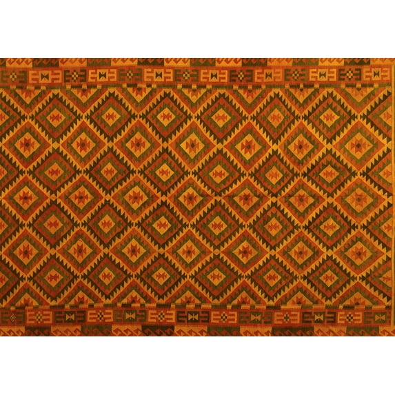 Ahgly Company Machine Washable Indoor Rectangle Oriental Yellow Traditional Area Rugs, 5' x 8'