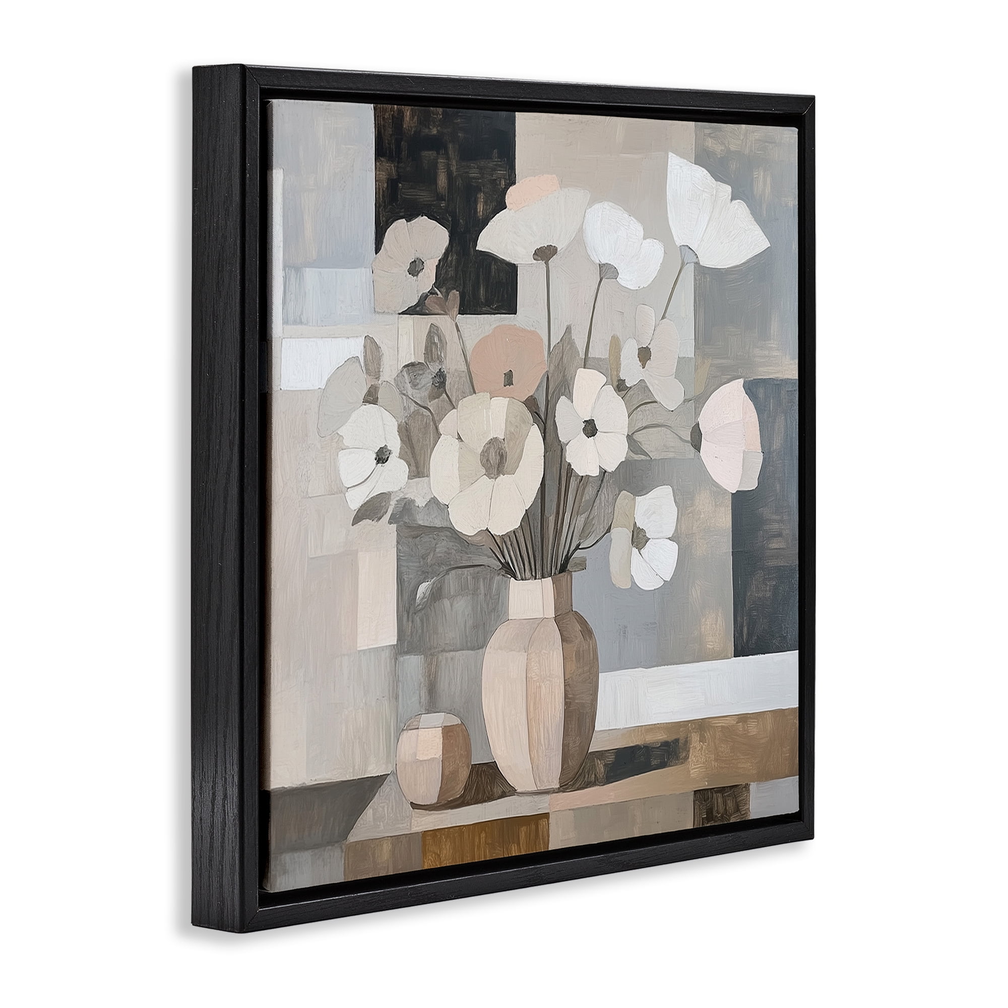 Stupell Industries Muted Pastel Poppies in Cubism Black Framed Floater Canvas Wall Art, design by Heidi Kuntz