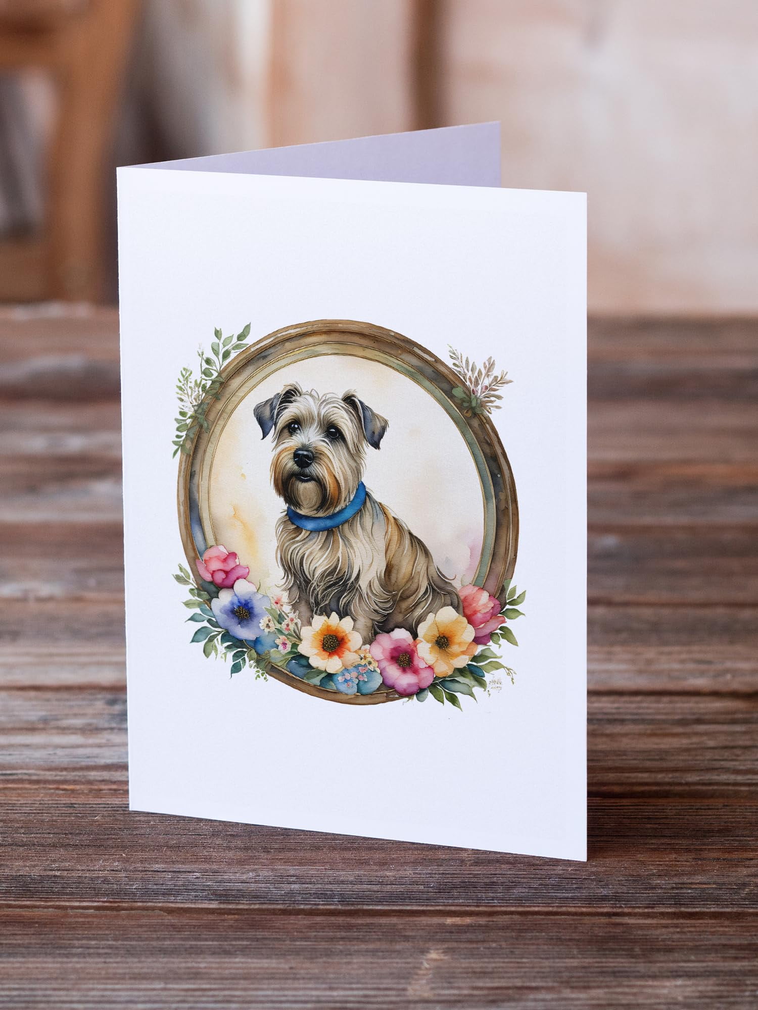 Glen of Imaal Terrier and Flowers Greeting Cards and Envelopes Pack of 8 7 in x 5 in