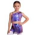 thumbnail image 5 of iiniim Girls Metallic Ballroom Latin Dance Dress Tassel Crop Top and Fringe Skirted Shorts 2 Piece Outfit Blue 12, 5 of 7