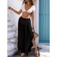 thumbnail image 6 of Womens Wide Leg Split Skirt Pants Boho Loose Palazzo with Elastic Waist Vacation Pants Black S, 6 of 8