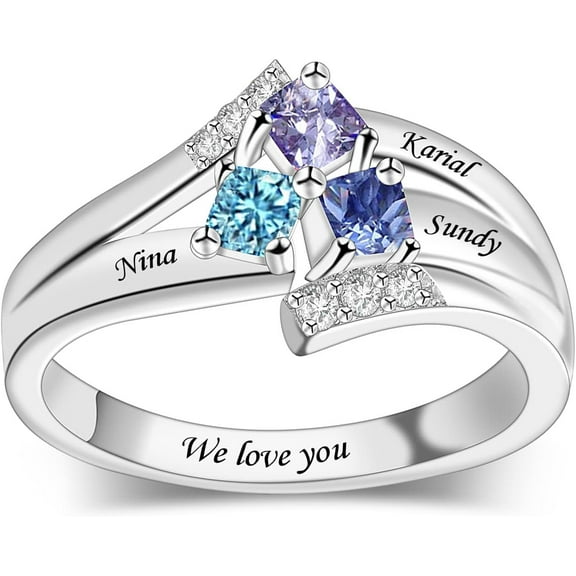 Personalized 1-9 Birthstone Ring 925 Sterling Silver Custom Engraved Name Ring Family Ring Mothers Day Birthday Anniversary Christmas Jewelry Gifts for Women