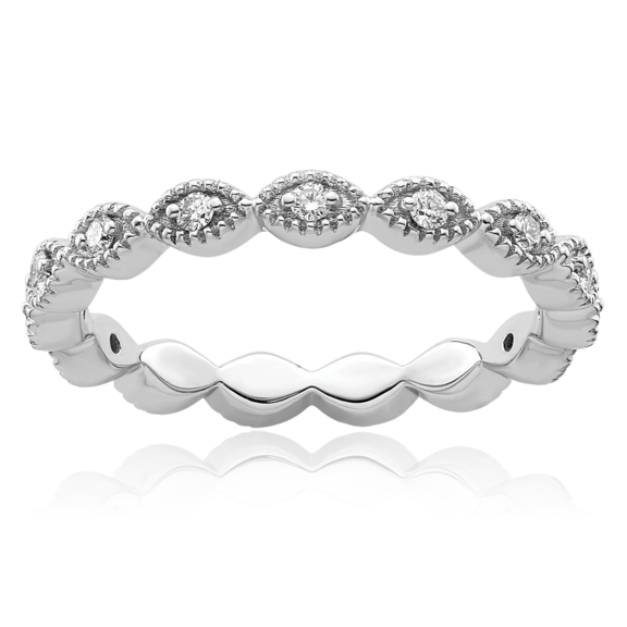 925 Sterling Silver Diamond Stacking Wedding Band Ring