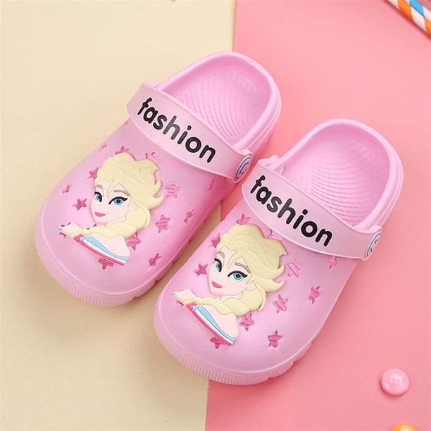 Zapatos con agujeros para niños de Disney, pantuflas para interiores con dibujos animados para bebés, sandalias congeladas de princesa para niñas, plantilla 190 de 18,8 cm Gao Jinjia LED