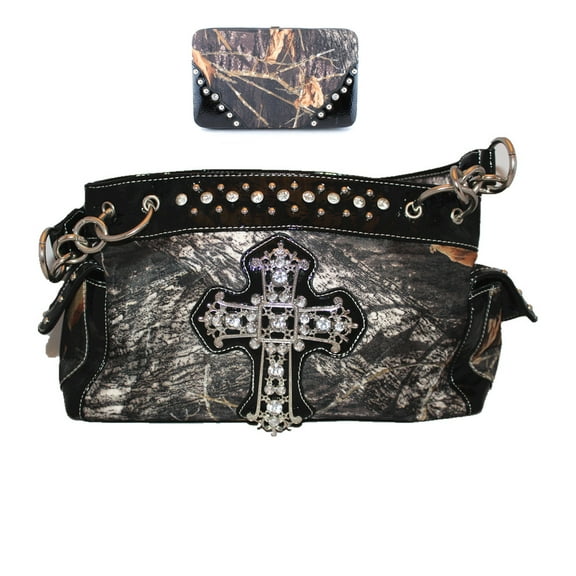 HOT SALE Western Rhinestone Camouflage Handbag With Matching Wallet In Multi Collections