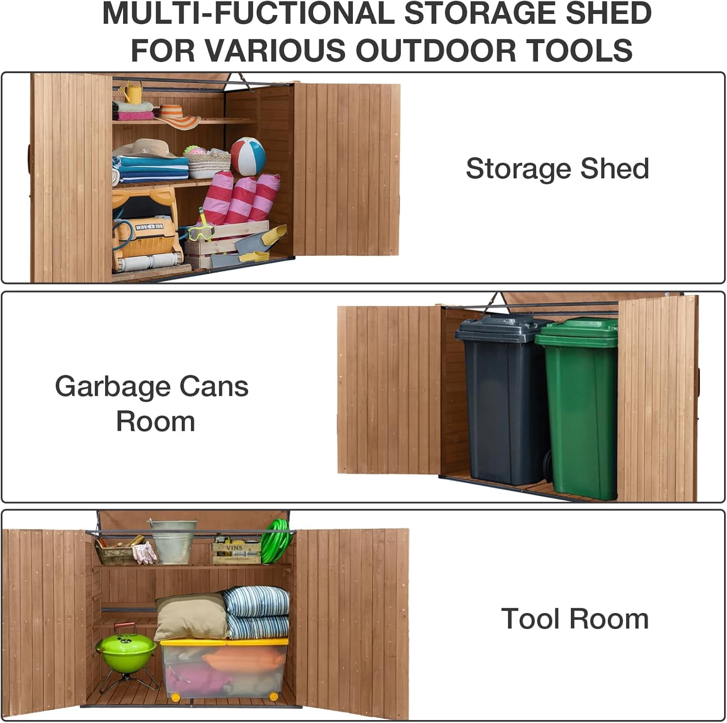 BUTINGLALE  Outdoor Storage Cabinet, Small Garden Shed, Outside Vertical Shed with Waterproof Roof, 33.3 cu.ft for Garden, Garbage Can, Bike, Tool