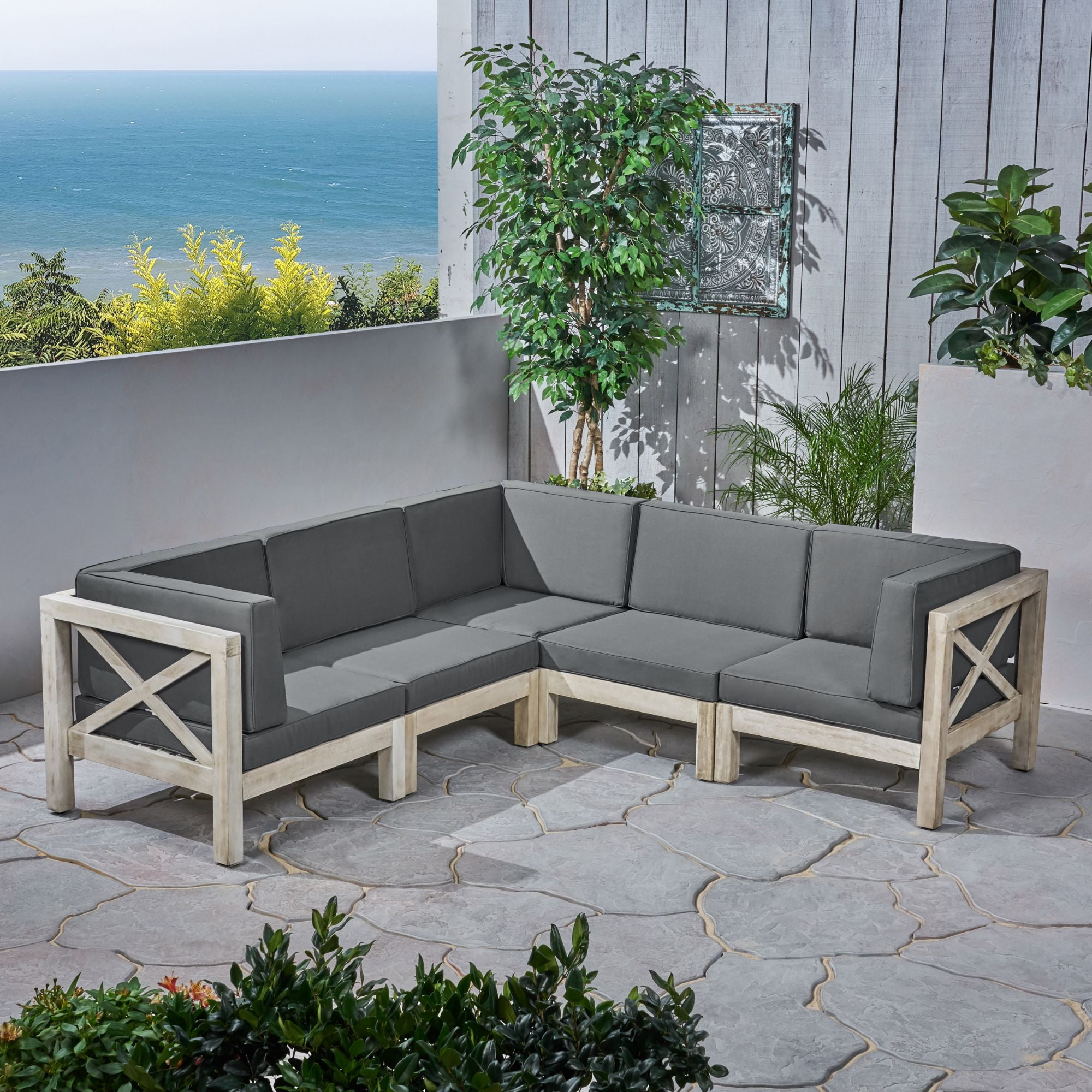 5-Piece Gray Contemporary Outdoor Furniture Patio 5-Seater Sectional